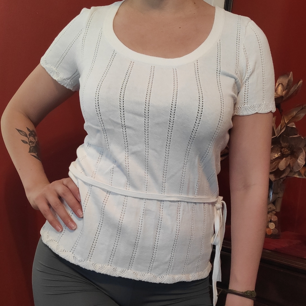 White Knit Top with Tie